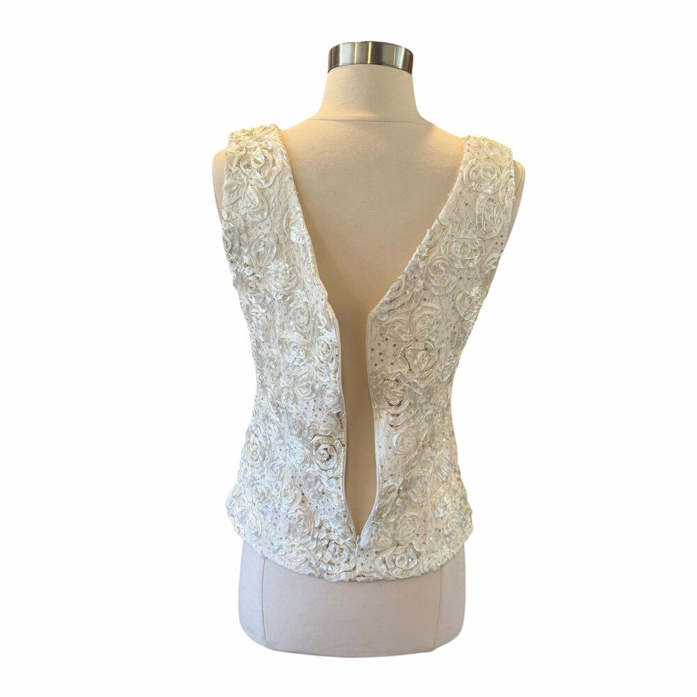 Vintage Alex Evenings Ivory Rosette Sequin Evening Top Size M - Picture 6 of 8